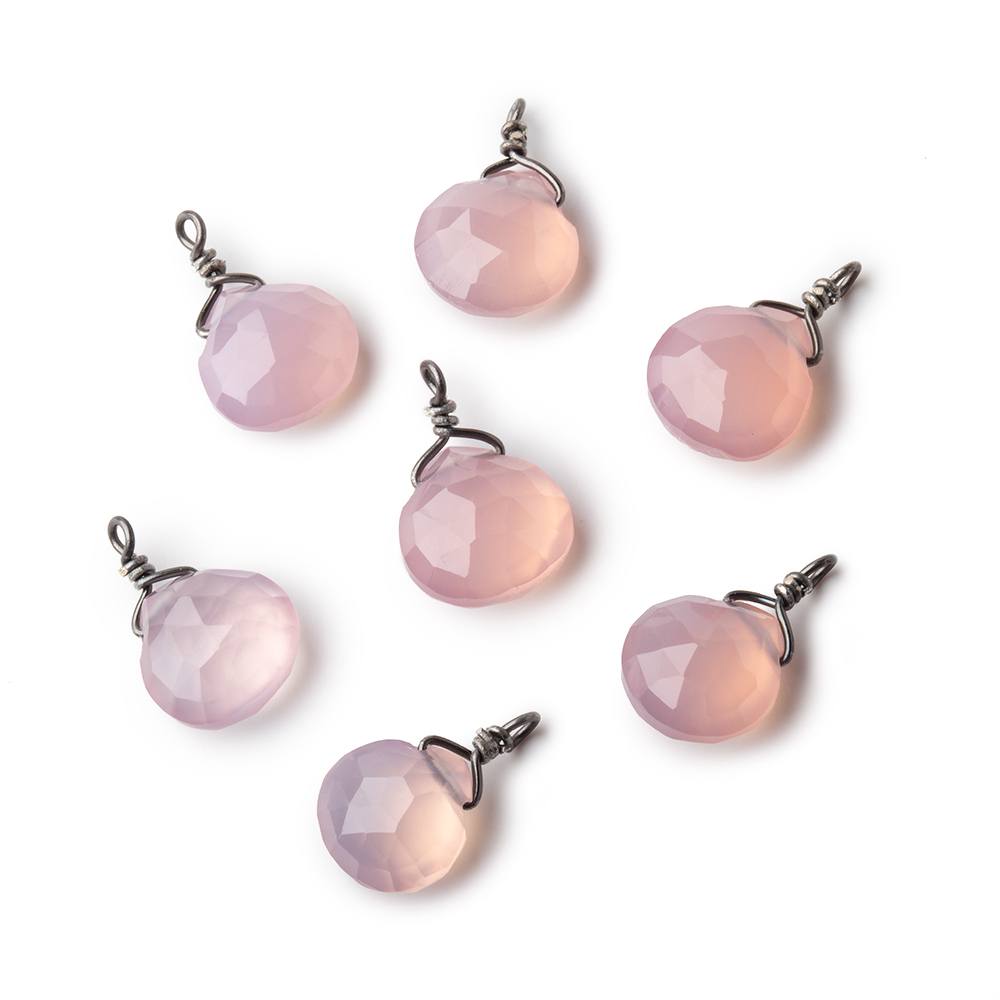 8mm Black Gold Wire Wrapped Lilac Pink Chalcedony Faceted Heart 1 Focal Pendant