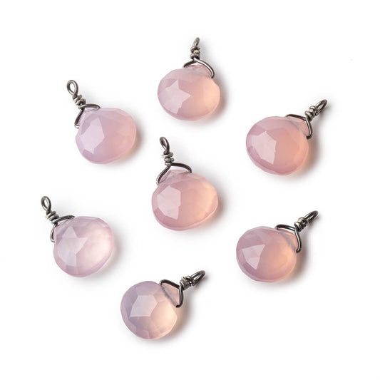 8mm Black Gold Wire Wrapped Lilac Pink Chalcedony Faceted Heart 1 Focal Pendant