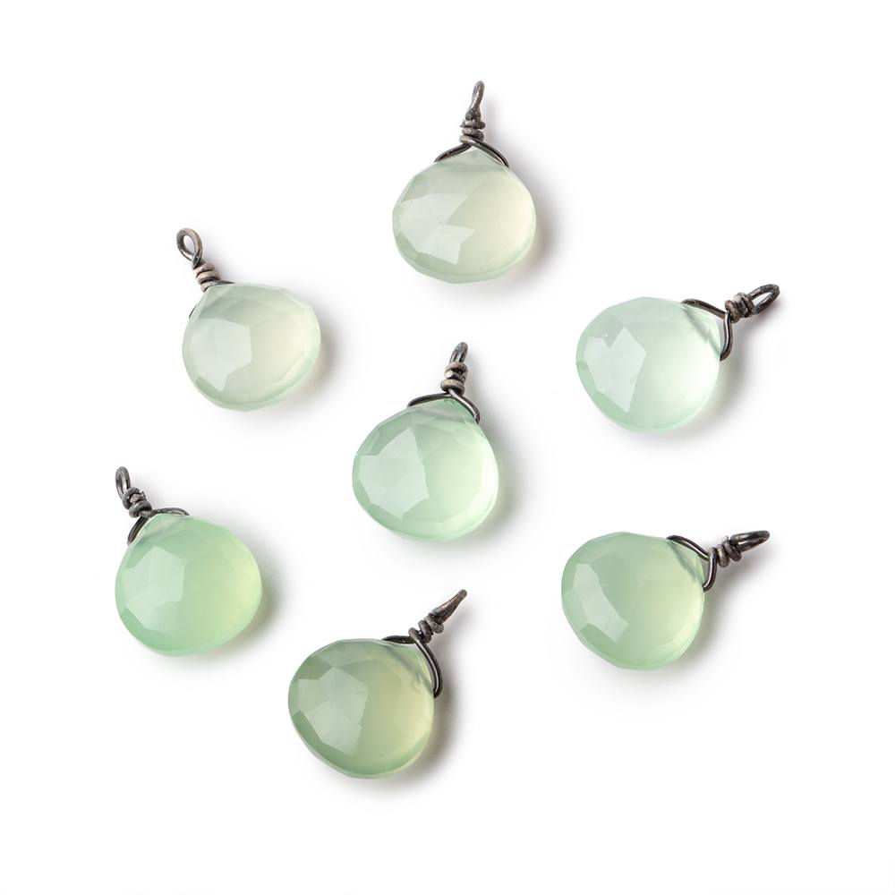 8mm Black Gold Wire Wrapped Lime Chalcedony Faceted Heart 1 Focal Pendant