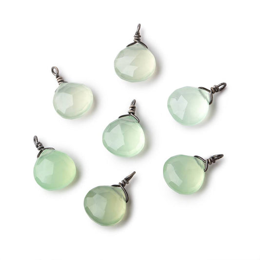 8mm Black Gold Wire Wrapped Lime Chalcedony Faceted Heart 1 Focal Pendant