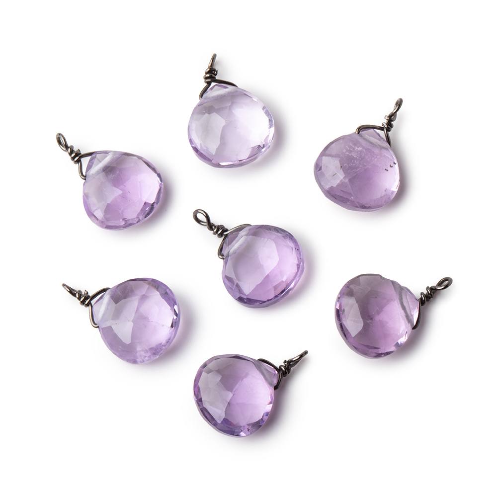 8mm Black Gold Wire Wrapped Pink Amethyst Faceted Heart 1 Focal Pendant