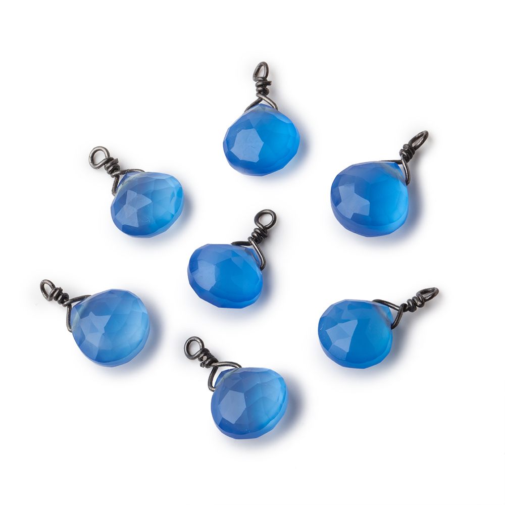 8mm Black Gold Wire Wrapped Santorini Chalcedony Faceted Heart 1 Focal Pendant