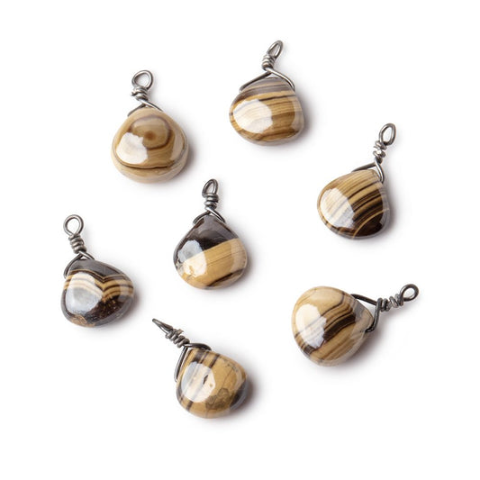 8mm Black Gold Wire Wrapped Schalenblende Plain Heart 1 Focal Pendant