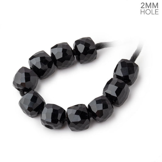 8mm Black Onyx 2mm Large Hole Faceted Cube Beads Set of 10