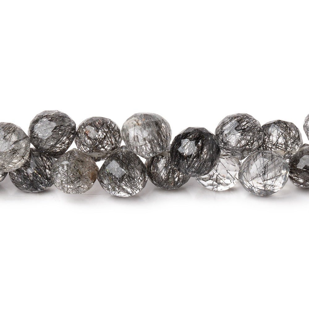 8mm Black Tourmalinated Quartz Faceted Candy Kiss Beads 8 inch 51 pieces AA