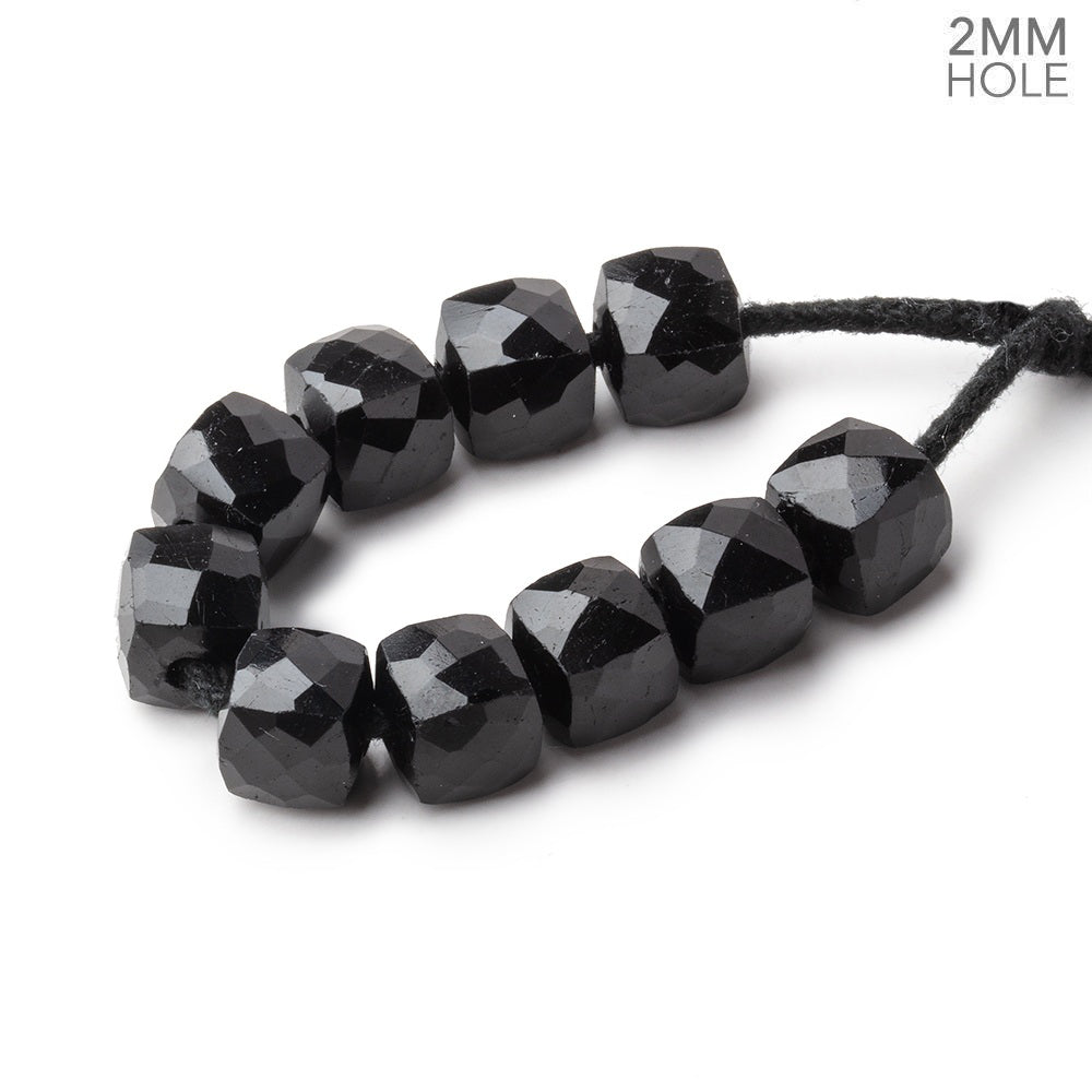 8mm Black Tourmaline 2mm Large Hole Faceted Cube Beads Set of 10