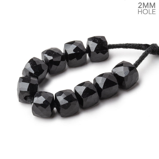8mm Black Tourmaline 2mm Large Hole Faceted Cube Beads Set of 10