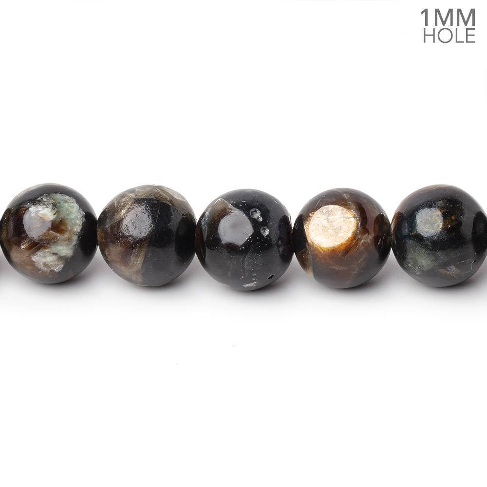 8mm Black Tourmaline in Muscovite Plain Rounds 15.5 inch 48 Beads