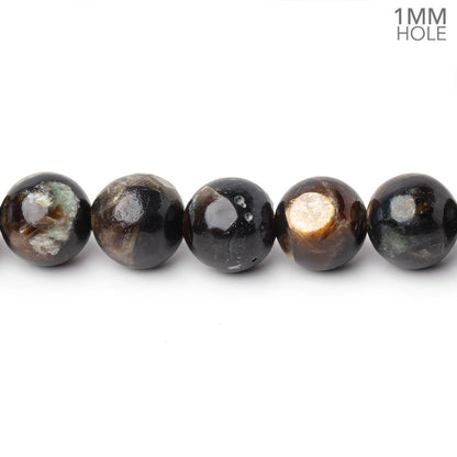 8mm Black Tourmaline in Muscovite Plain Rounds 15.5 inch 48 Beads