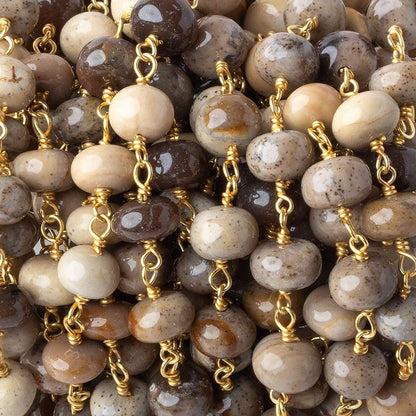8mm Brown Wood Opal plain rondelle Vermeil Chain by the foot