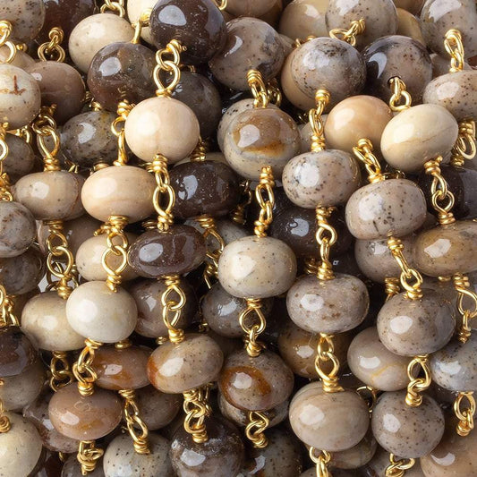 8mm Brown Wood Opal plain rondelle Vermeil Chain by the foot