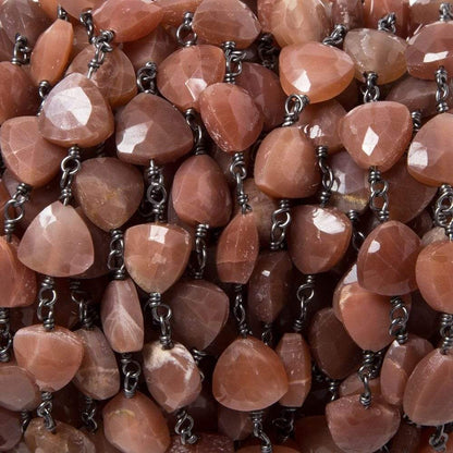 8mm Burnt Orange Moonstone triangle Black Gold plated Chain by the foot 22pcs