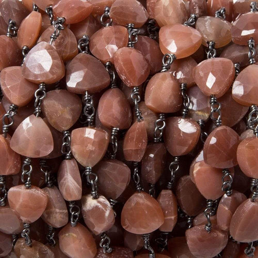 8mm Burnt Orange Moonstone triangle Black Gold plated Chain by the foot 22pcs