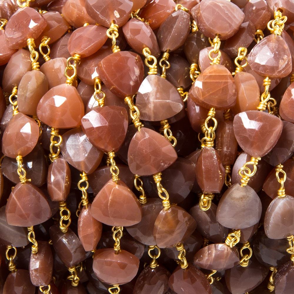 8mm Burnt Orange Moonstone triangle Gold plated Chain by the foot 22pcs