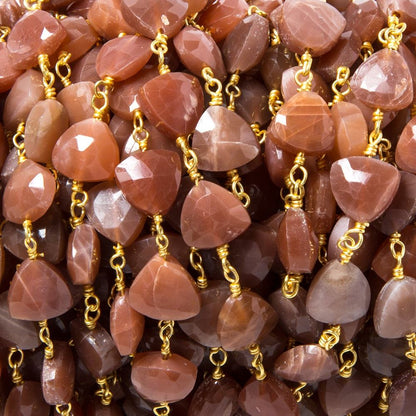 8mm Burnt Orange Moonstone triangle Gold plated Chain by the foot 22pcs