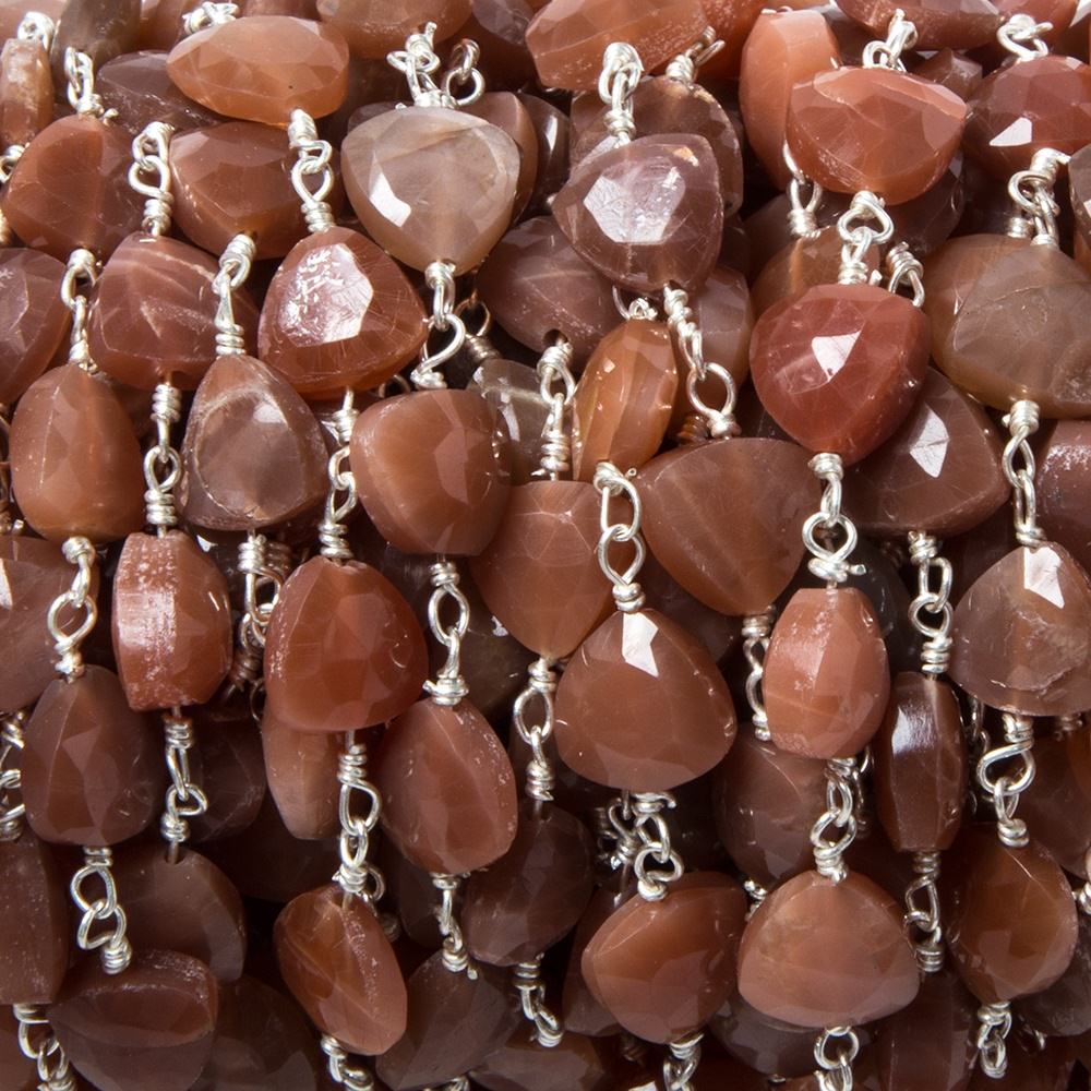 8mm Burnt Orange Moonstone triangle Silver plated Chain by the foot 22pcs