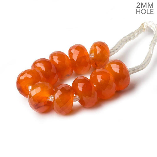8mm Carnelian 2mm Large Hole Faceted Rondelle Bead Set of 10