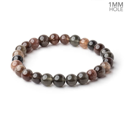 8mm Cat's Eye Scapolite Plain Rounds 7 inch 25 Beads with 1mm Hole