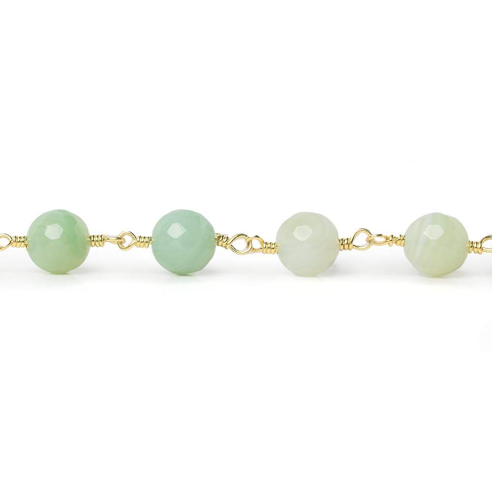 8mm Citrus Green Banded Agate plain round Gold Chain by the foot 19 pieces