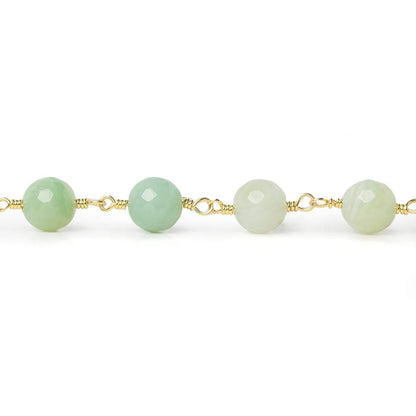 8mm Citrus Green Banded Agate plain round Gold Chain by the foot 19 pieces