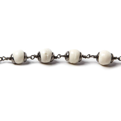 8mm Cream Ox Bone Oxidized .925 Silver Bead Cap and Chain by the foot 19 pieces