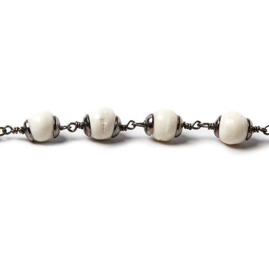 8mm Cream Ox Bone Oxidized .925 Silver Bead Cap and Chain by the foot 19 pieces