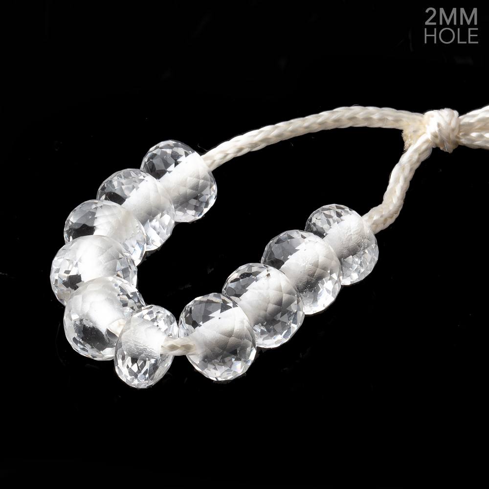 8mm Crystal Quartz 2mm Large Hole Faceted Rondelle Bead Set of 10