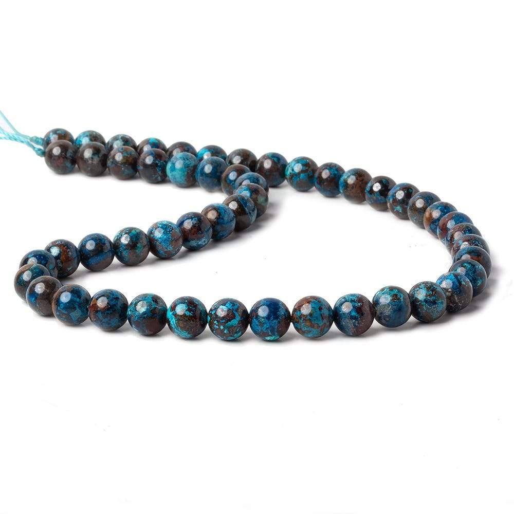 8mm Dark Chrysocolla Plain Rounds 15.5 inch 50 beads AA