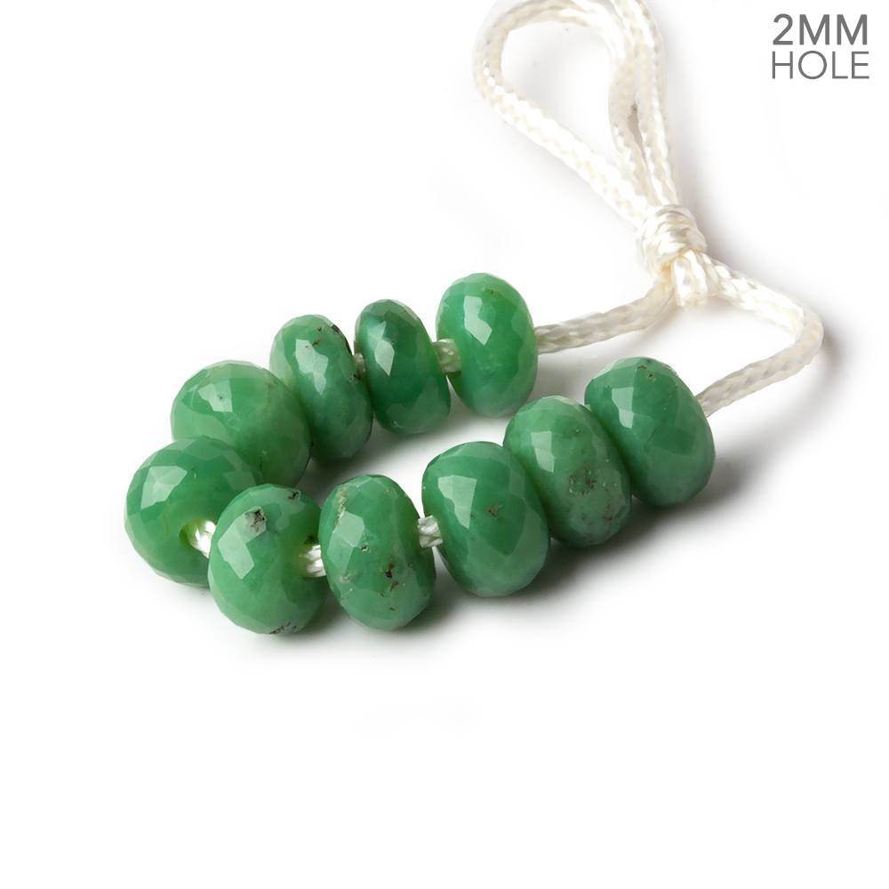 8mm Dark Chrysoprase 2mm Large Hole Faceted Rondelle Bead Set of 10