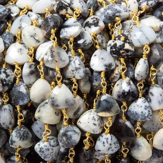 8mm Dendritic Opal triangle Gold plated Chain by the foot 22pcs
