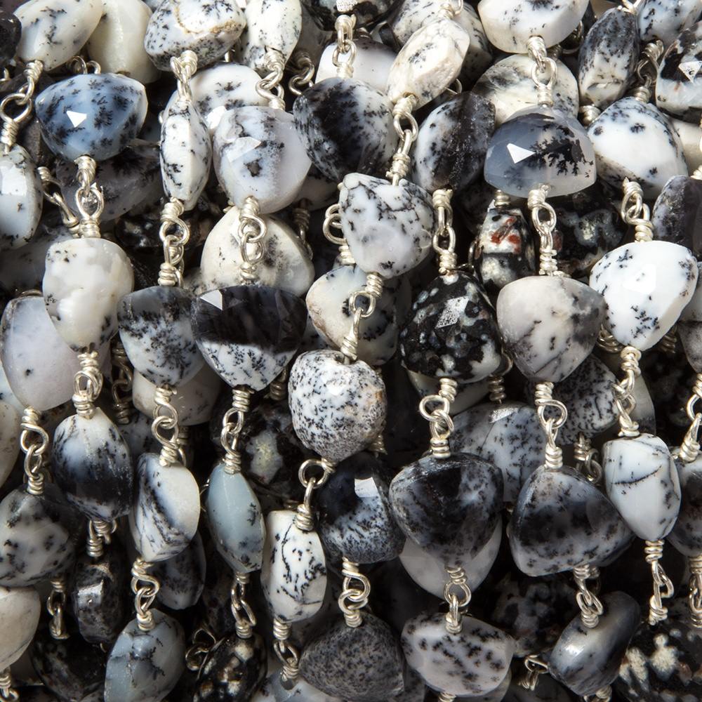 8mm Dendritic Opal triangle Silver plated Chain by the foot 22pcs