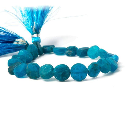 8mm Frosted Neon Apatite plain coin Beads 8 inch 22 pieces