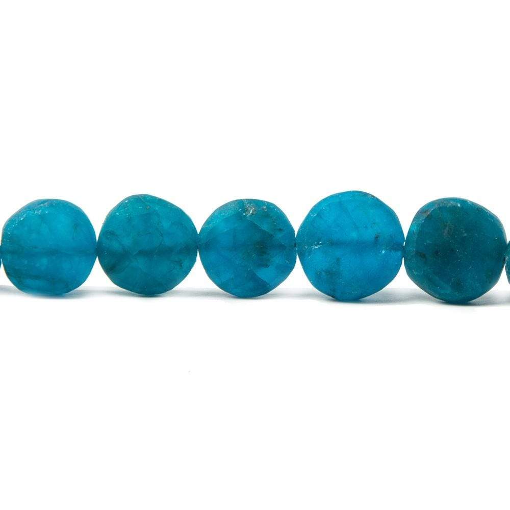 8mm Frosted Neon Apatite plain coin Beads 8 inch 22 pieces