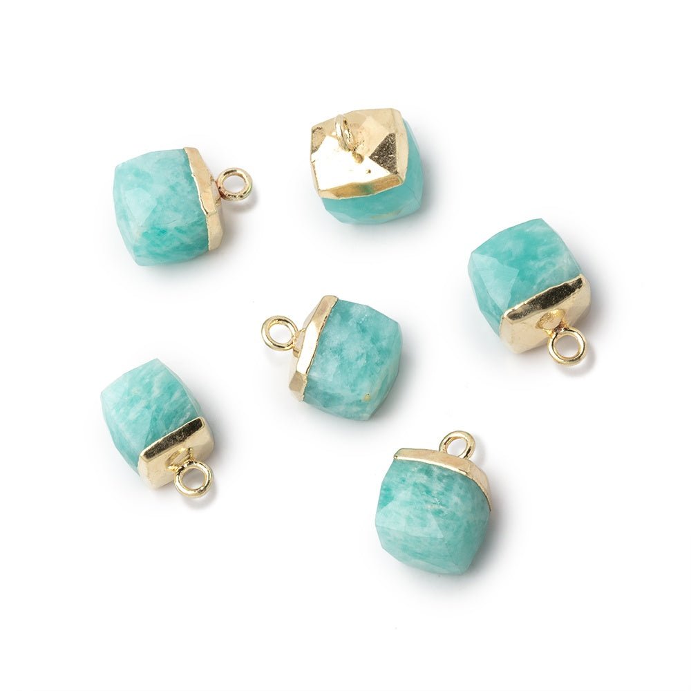 8mm Gold Leafed Amazonite Faceted Cube Focal Pendant 1 piece