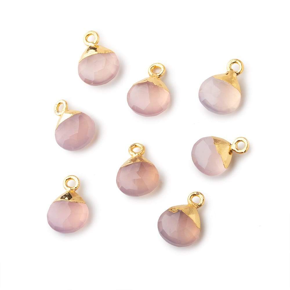 8mm Gold Leafed Blush Pink Chalcedony faceted heart 1 focal bead
