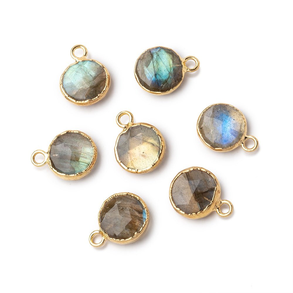 8mm Gold Leafed Labradorite Faceted Coin Focal Pendant 1 piece