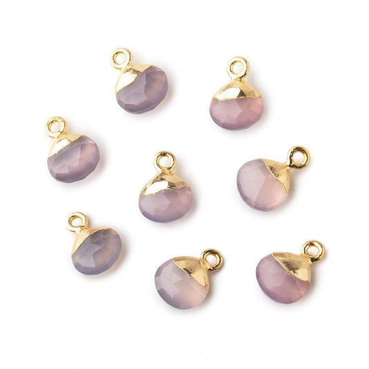 8mm Gold Leafed Lilac Pink Chalcedony faceted heart 1 focal bead