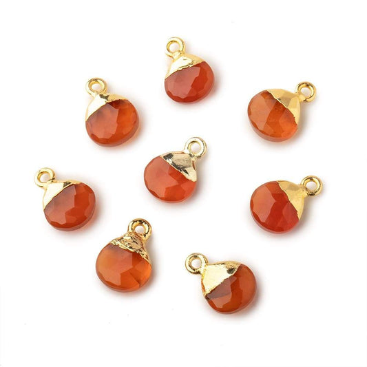 8mm Gold Leafed Orange Chalcedony faceted heart 1 focal bead