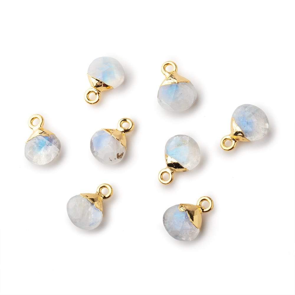 8mm Gold Leafed Rainbow Moonstone faceted heart 1 focal bead