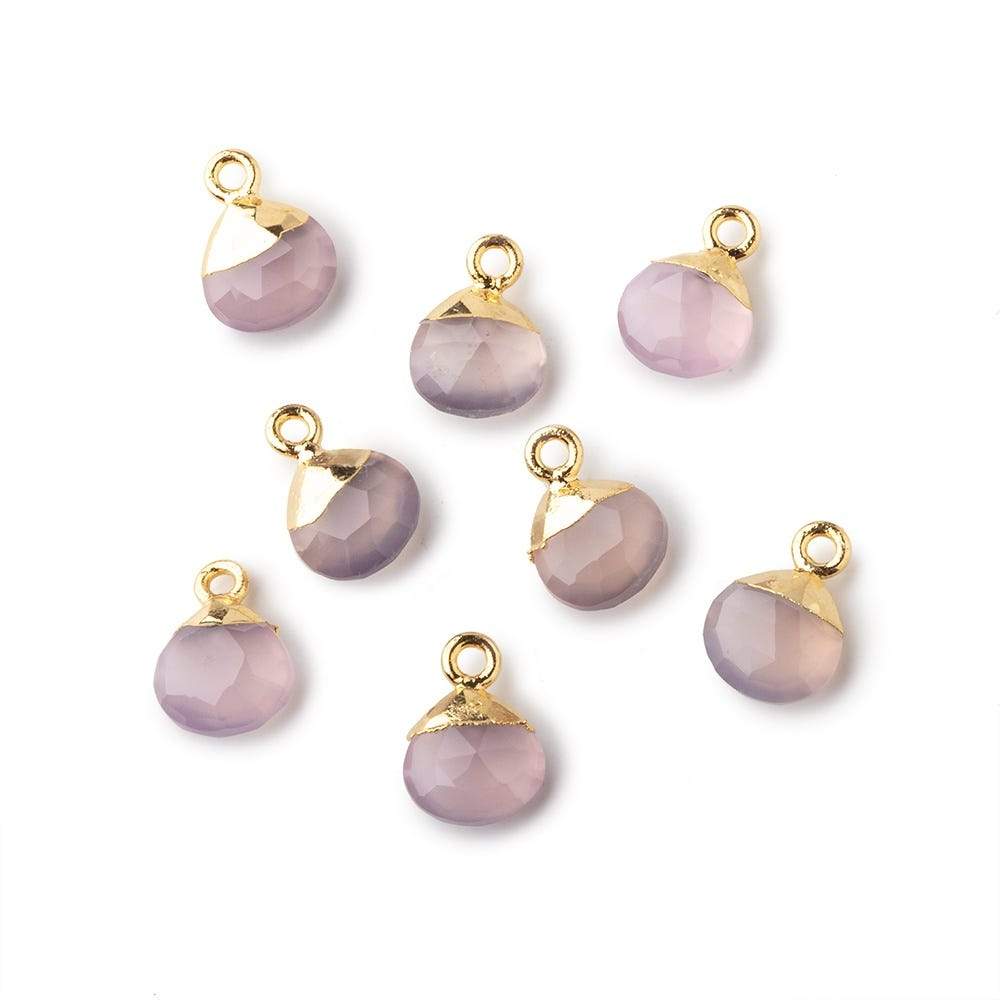 8mm Gold Leafed Rose Pink Chalcedony faceted heart 1 focal bead