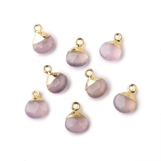 8mm Gold Leafed Rose Pink Chalcedony faceted heart 1 focal bead
