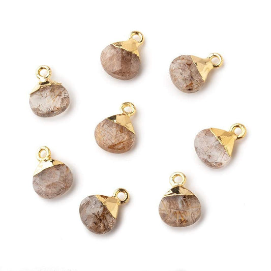 8mm Gold Leafed Rutilated Quartz faceted heart 1 focal bead