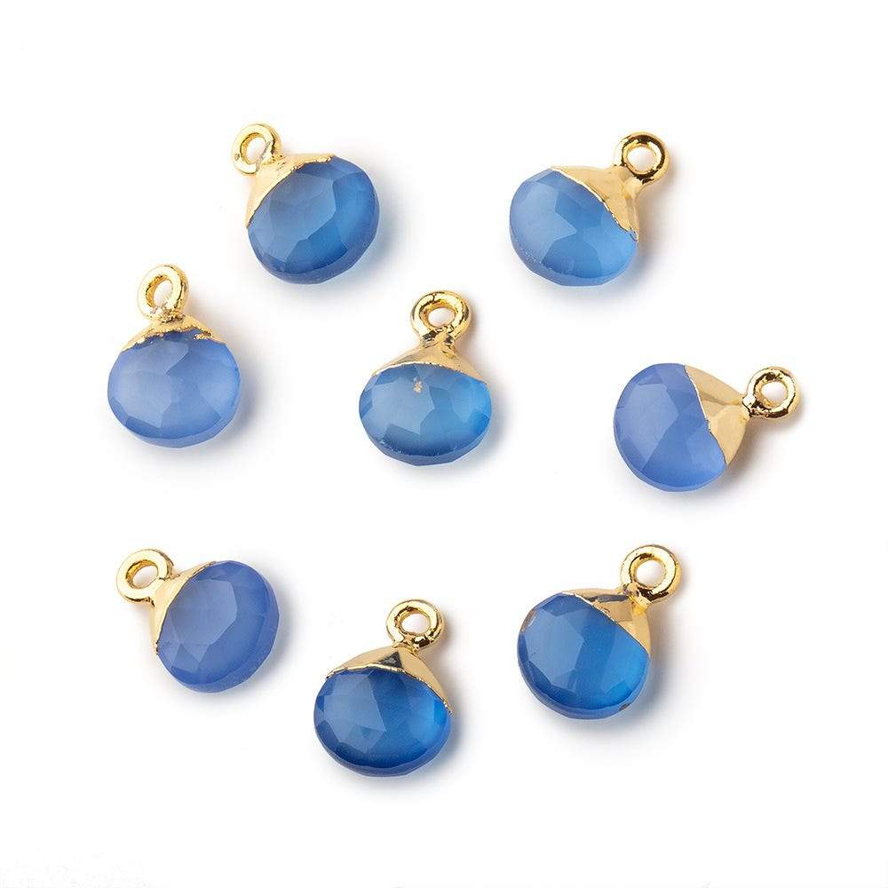8mm Gold Leafed Santorini Blue Chalcedony faceted heart 1 focal bead
