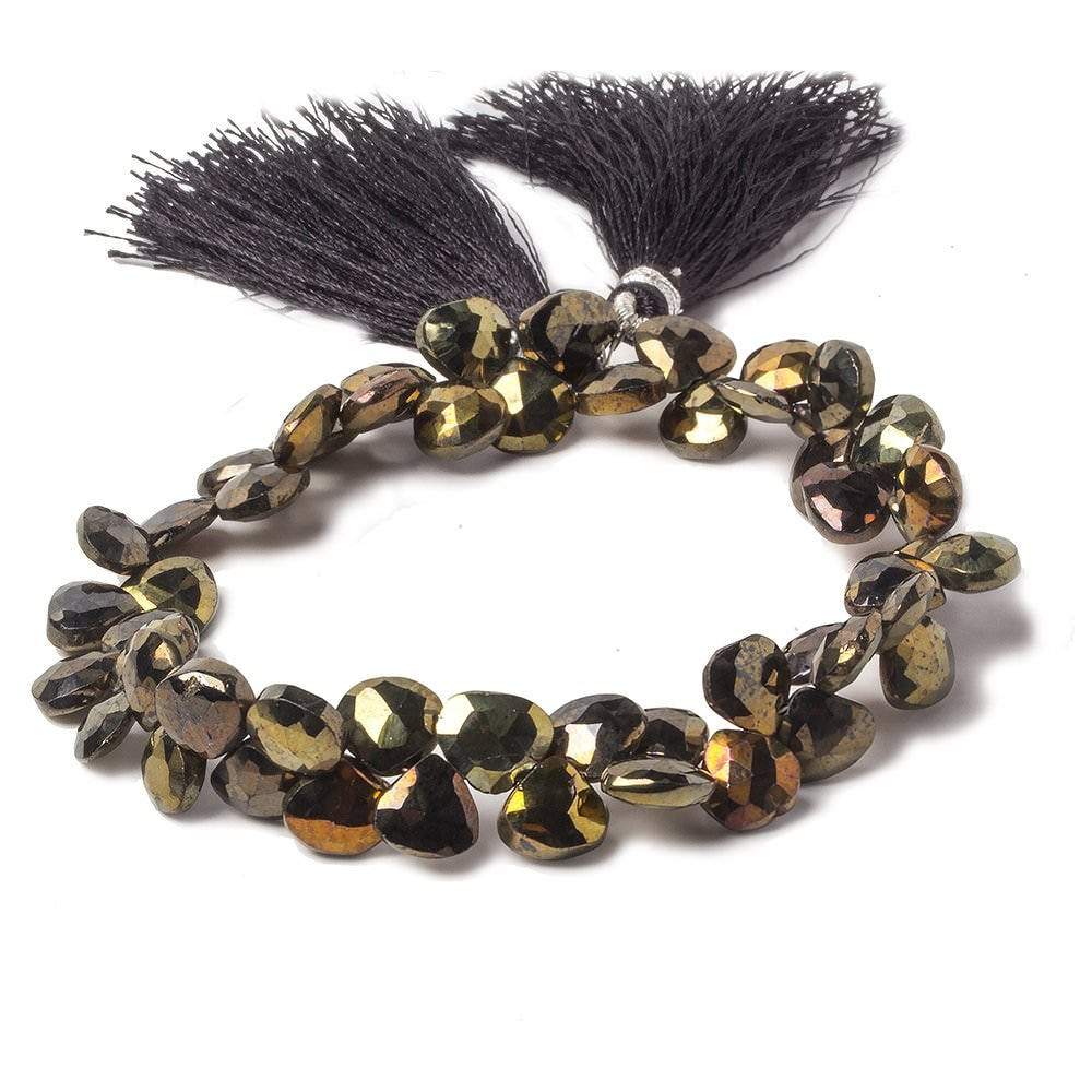 8mm Golden Metallic Black Spinel Faceted Heart Beads 8 inch 52 pieces