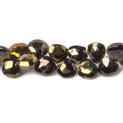 8mm Golden Metallic Black Spinel Faceted Heart Beads 8 inch 52 pieces
