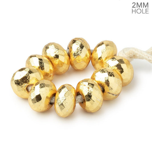 8mm Golden Plated Pyrite 2mm Large Hole Faceted Rondelles Set of 10