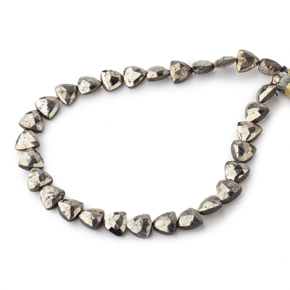 8mm Golden Pyrite Straight Drilled Faceted Flat Trillion 9 inches 29 beads