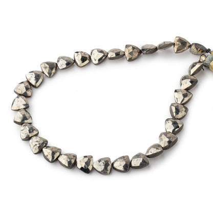 8mm Golden Pyrite Straight Drilled Faceted Flat Trillion 9 inches 29 beads