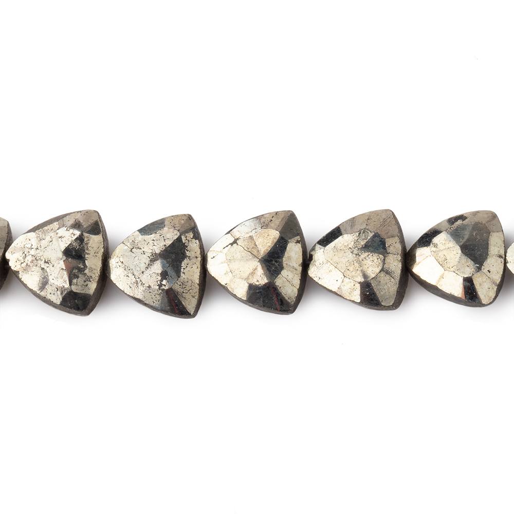 8mm Golden Pyrite Straight Drilled Faceted Flat Trillion 9 inches 29 beads