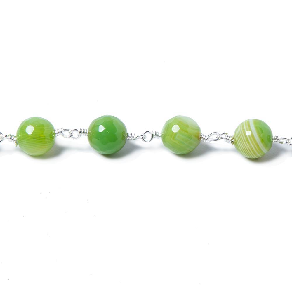 8mm Green Agate plain round Silver plated Chain by the foot 22 pieces